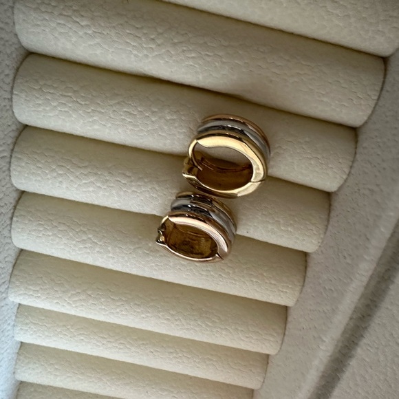 Tri tone mini Hoop Huggies  Earrings - Picture 9 of 13